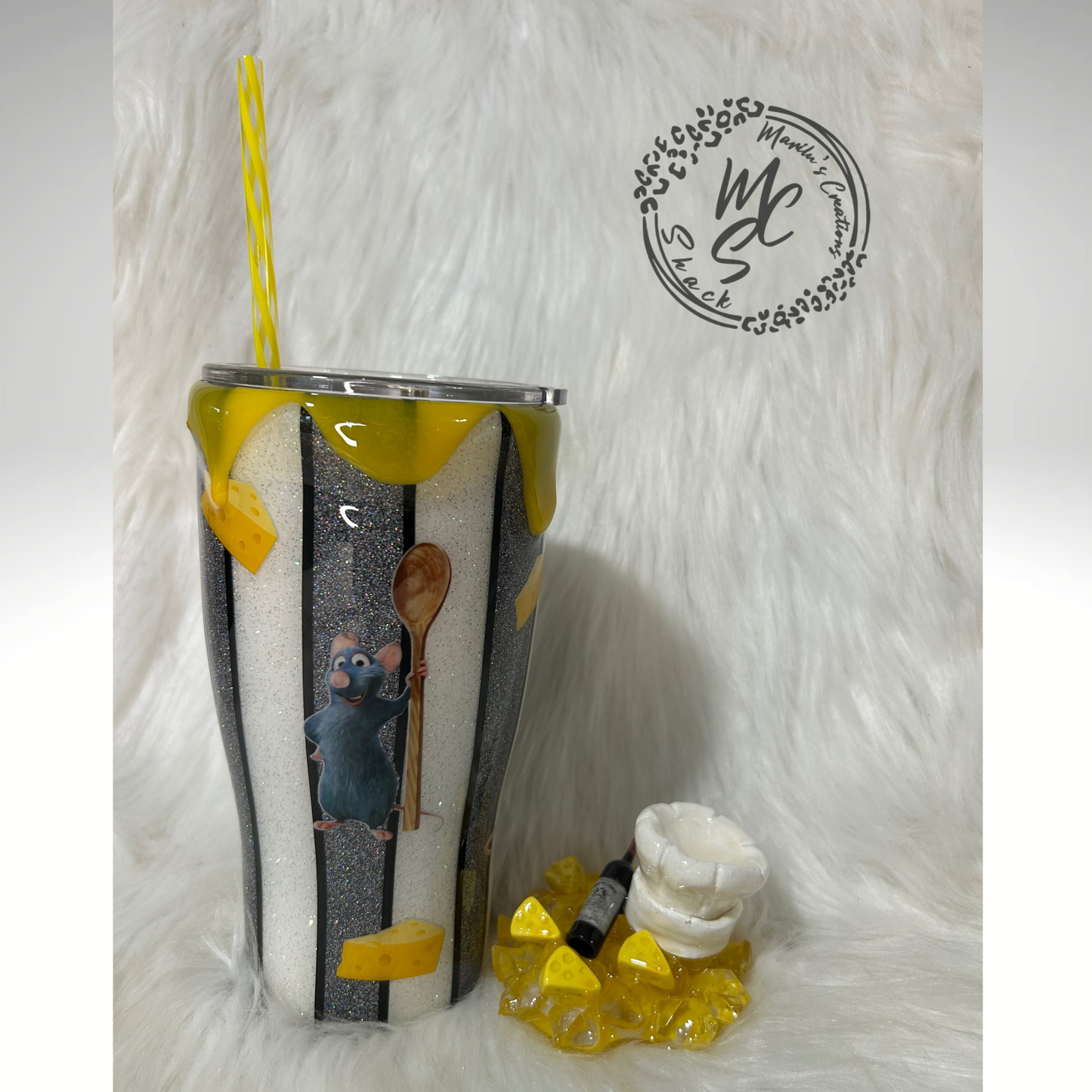 Remy Ratatoullie Tumbler with 3D cheese drip and Cheese, Wine and Chef Hat Topper