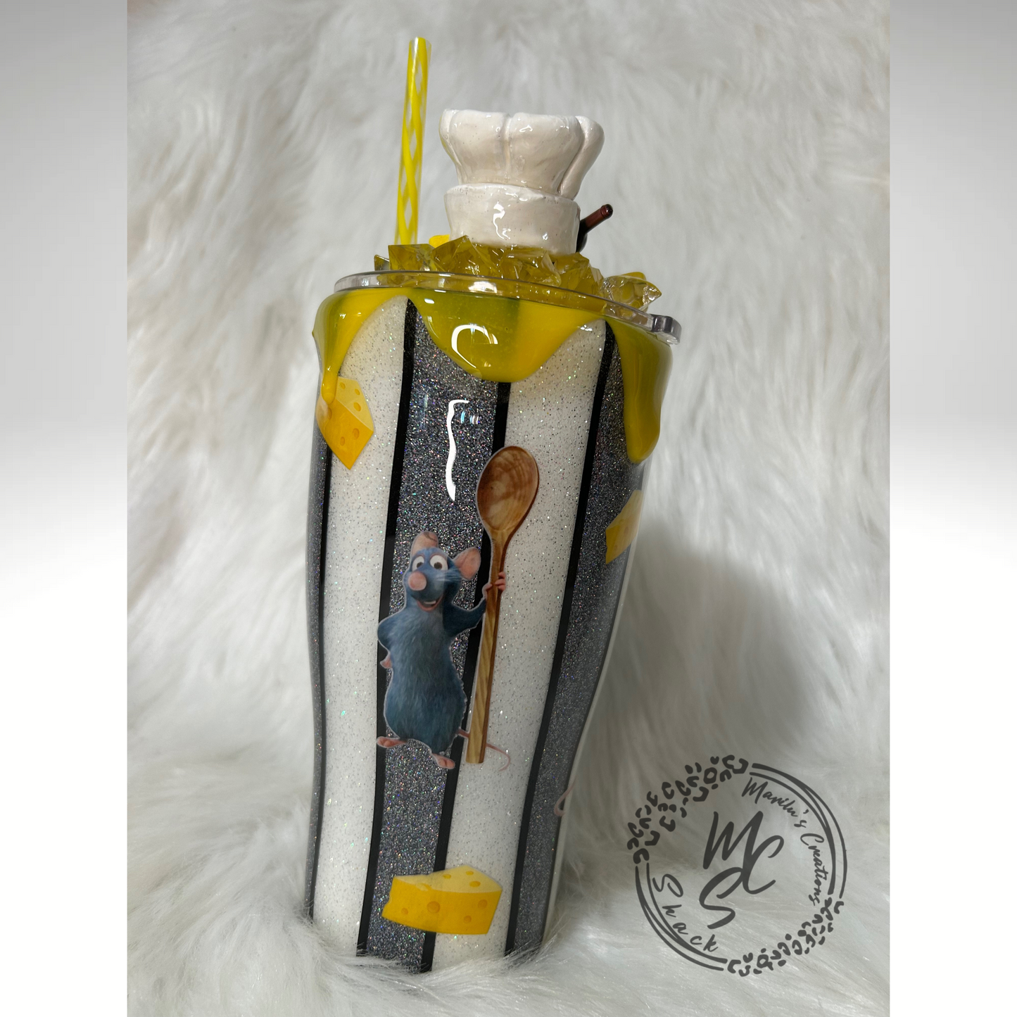 Remy Ratatoullie Tumbler with 3D cheese drip and Cheese, Wine and Chef Hat Topper