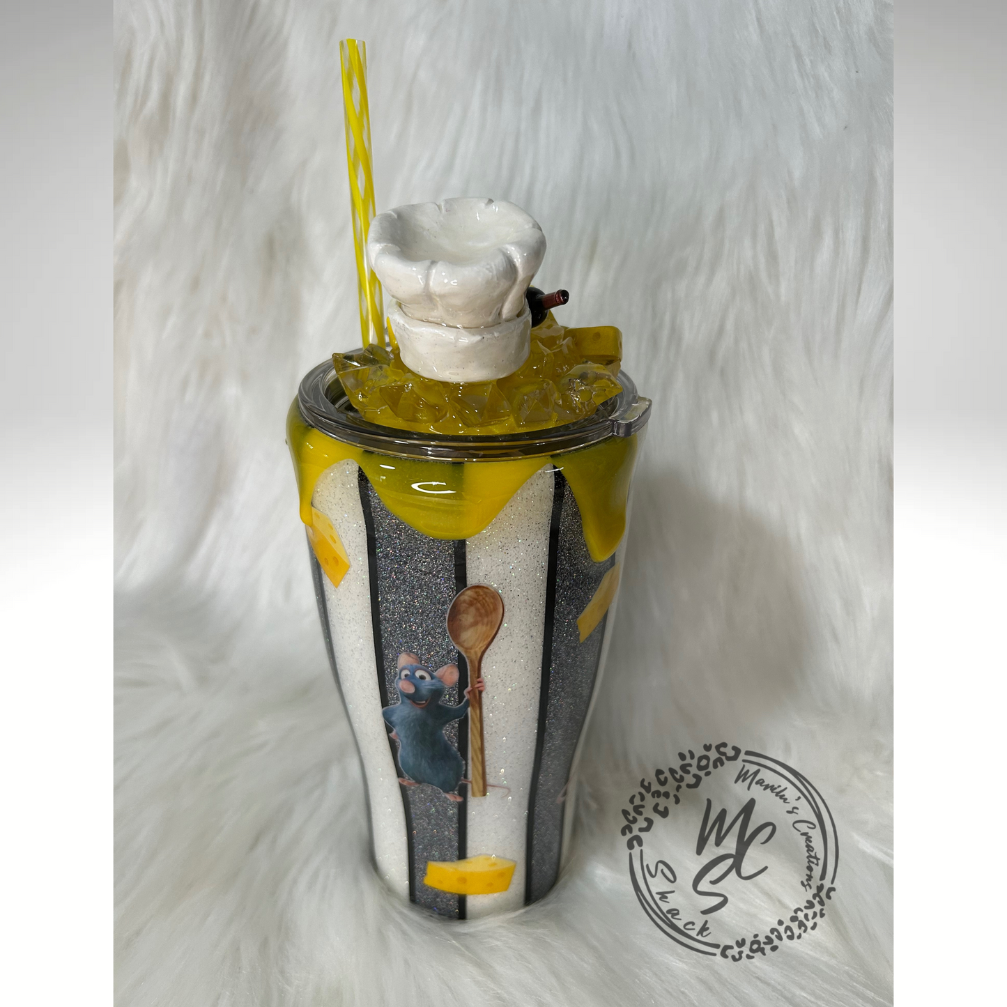 Remy Ratatoullie Tumbler with 3D cheese drip and Cheese, Wine and Chef Hat Topper