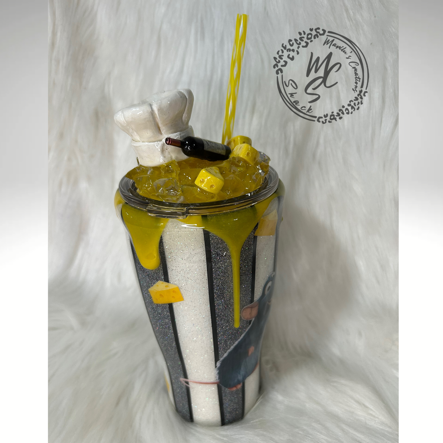 Remy Ratatoullie Tumbler with 3D cheese drip and Cheese, Wine and Chef Hat Topper