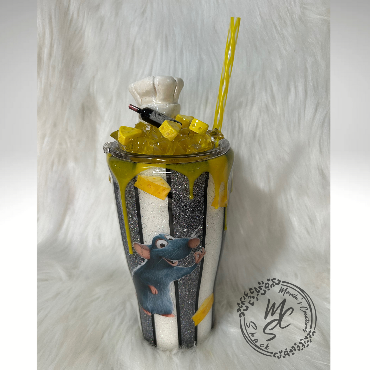 Remy Ratatoullie Tumbler with 3D cheese drip and Cheese, Wine and Chef Hat Topper