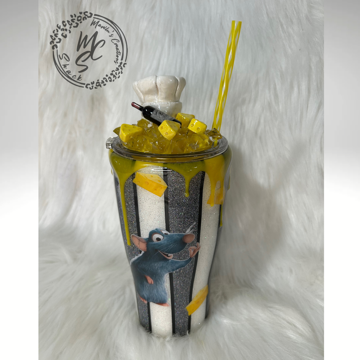 Remy Ratatoullie Tumbler with 3D cheese drip and Cheese, Wine and Chef Hat Topper