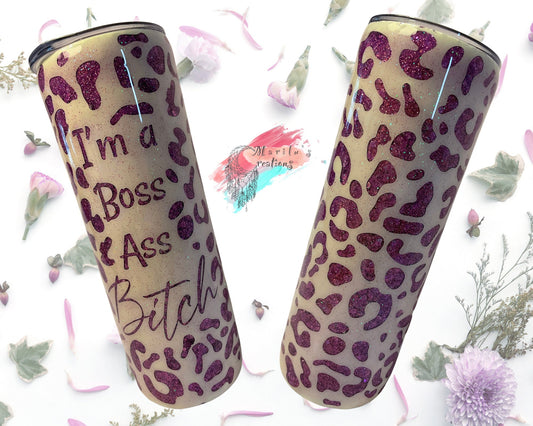 Boss lady tumbler, Animal Print Peekaboo tumbler (choose your cup size, shape and Glitter color for the background)