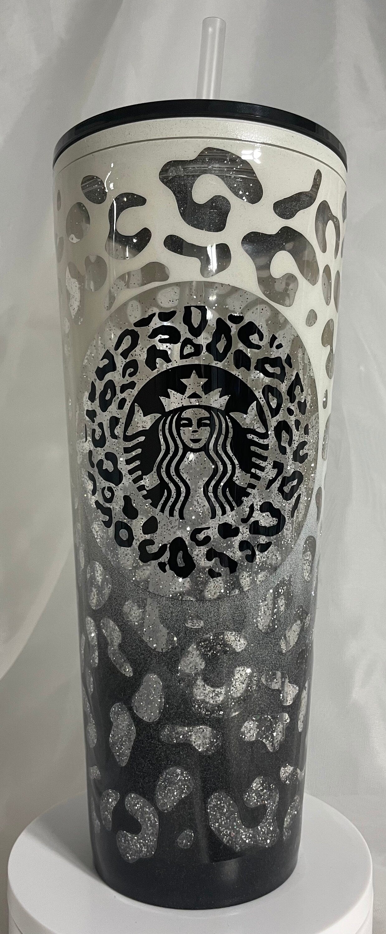 Leopard print tumbler, Black and Cream Peekaboo Snow Globe Tumbler (24oz)