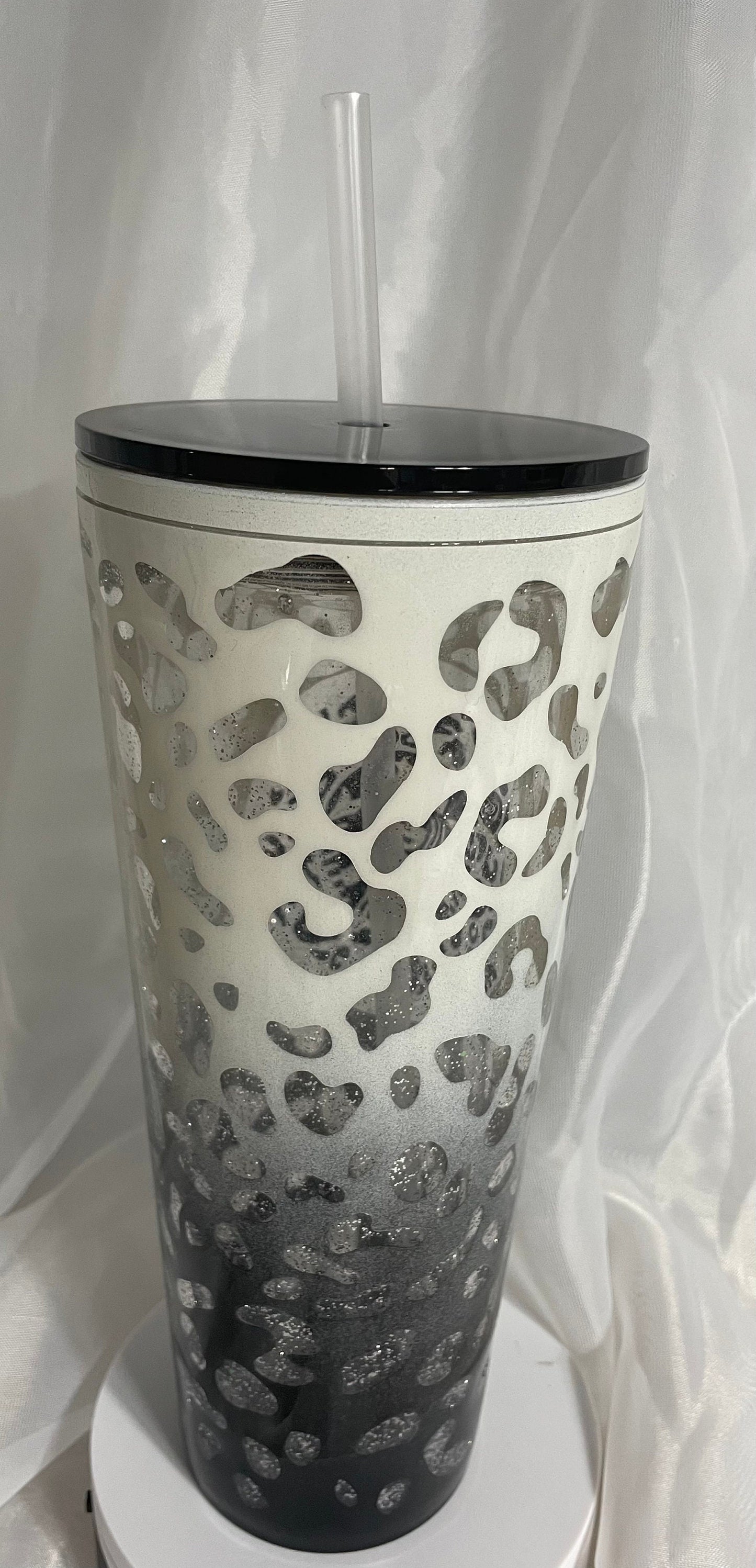 Leopard print tumbler, Black and Cream Peekaboo Snow Globe Tumbler (24oz)