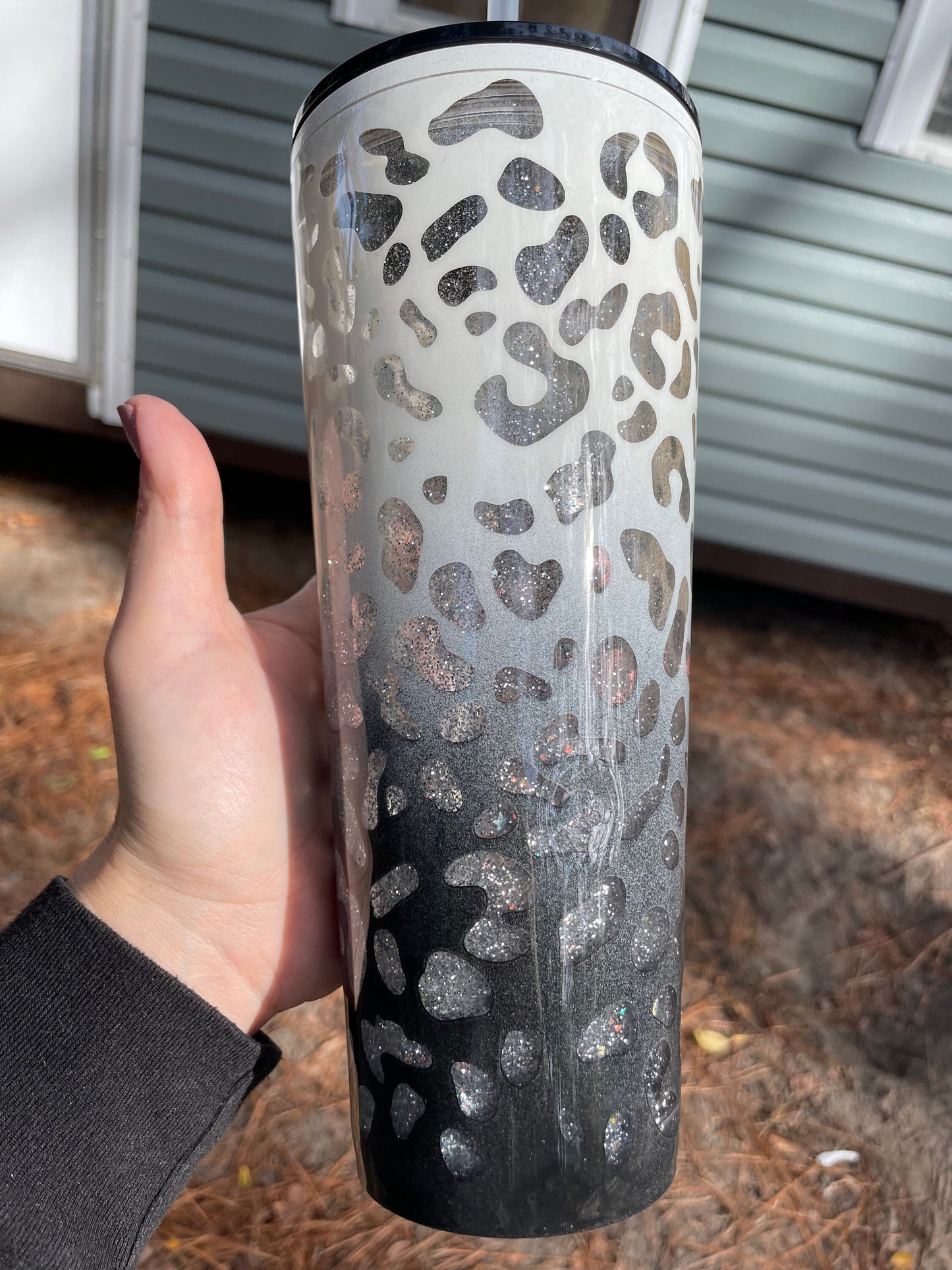 Leopard print tumbler, Black and Cream Peekaboo Snow Globe Tumbler (24oz)