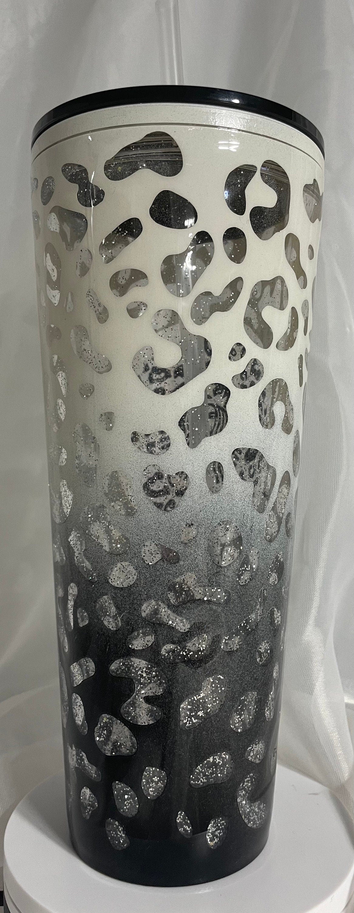 Leopard print tumbler, Black and Cream Peekaboo Snow Globe Tumbler (24oz)