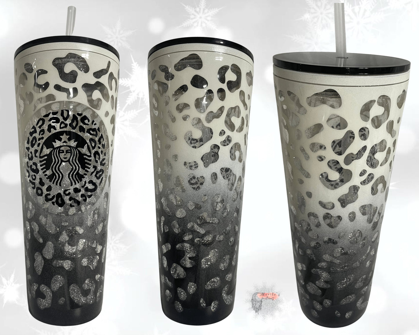 Leopard print tumbler, Black and Cream Peekaboo Snow Globe Tumbler (24oz)