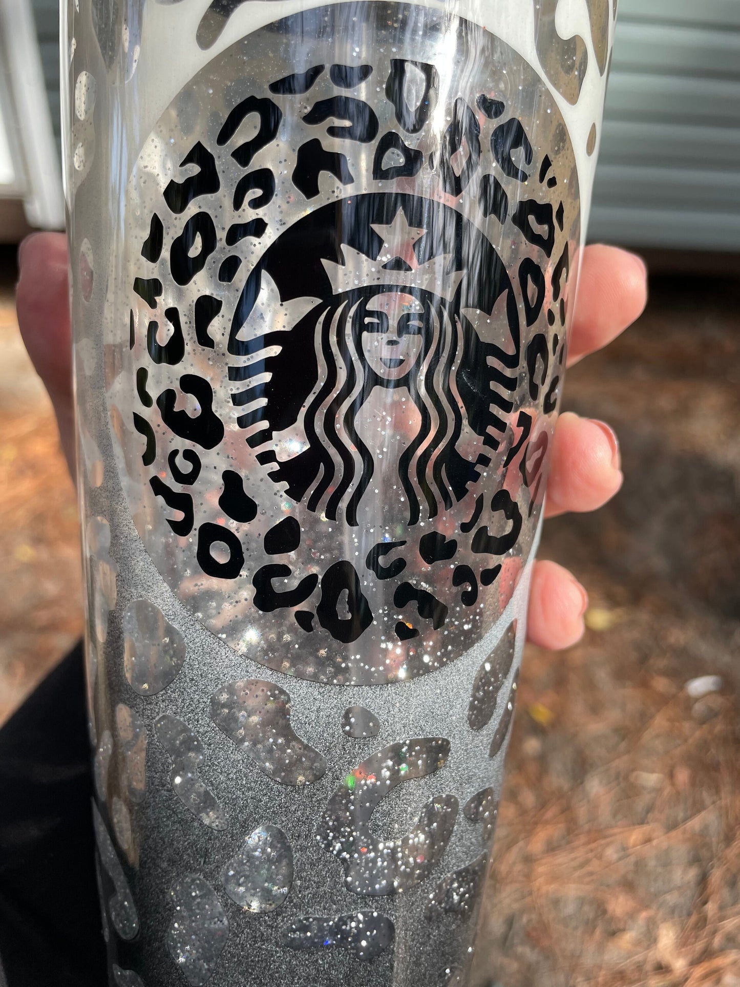 Leopard print tumbler, Black and Cream Peekaboo Snow Globe Tumbler (24oz)