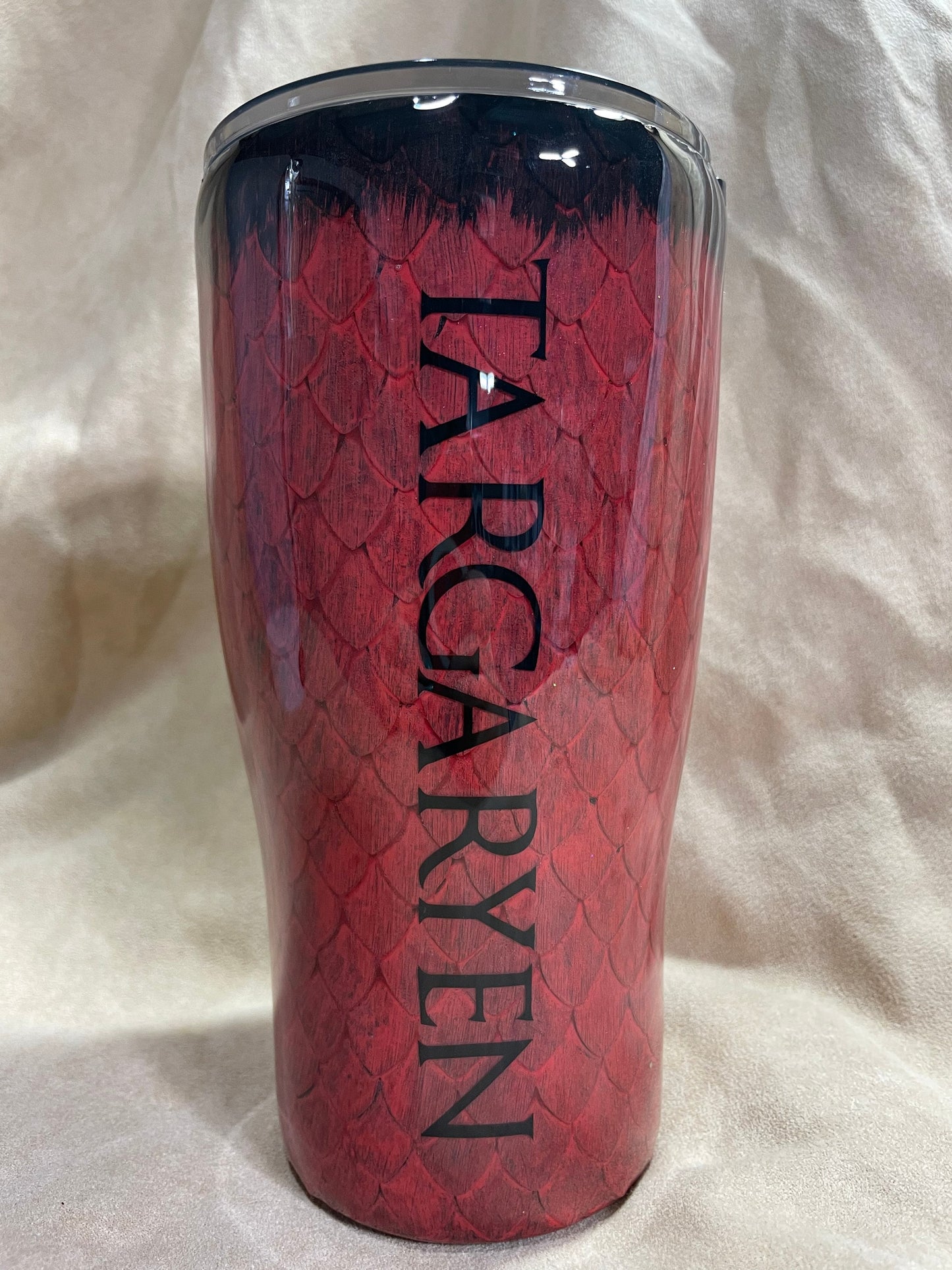 Dragon Tumbler customizable/personalizable, Targaryen inspired 3d dragon cup with red and black no glitter, several size and shape tumblers.