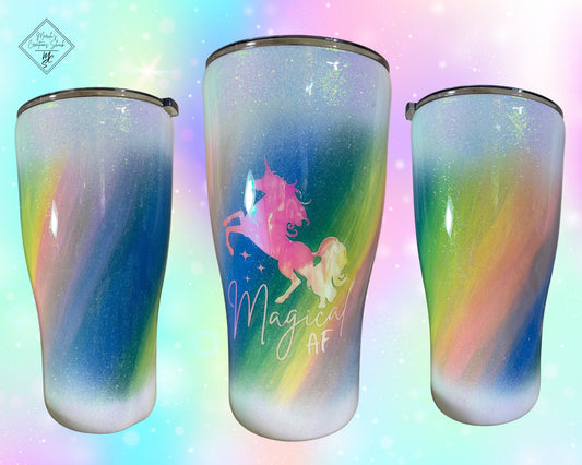 Unicorn rainbow glitter Tumbler. Unicorn Burst Personalizable/Customizable Tumbler (with slide lid and straw). Magical AF.