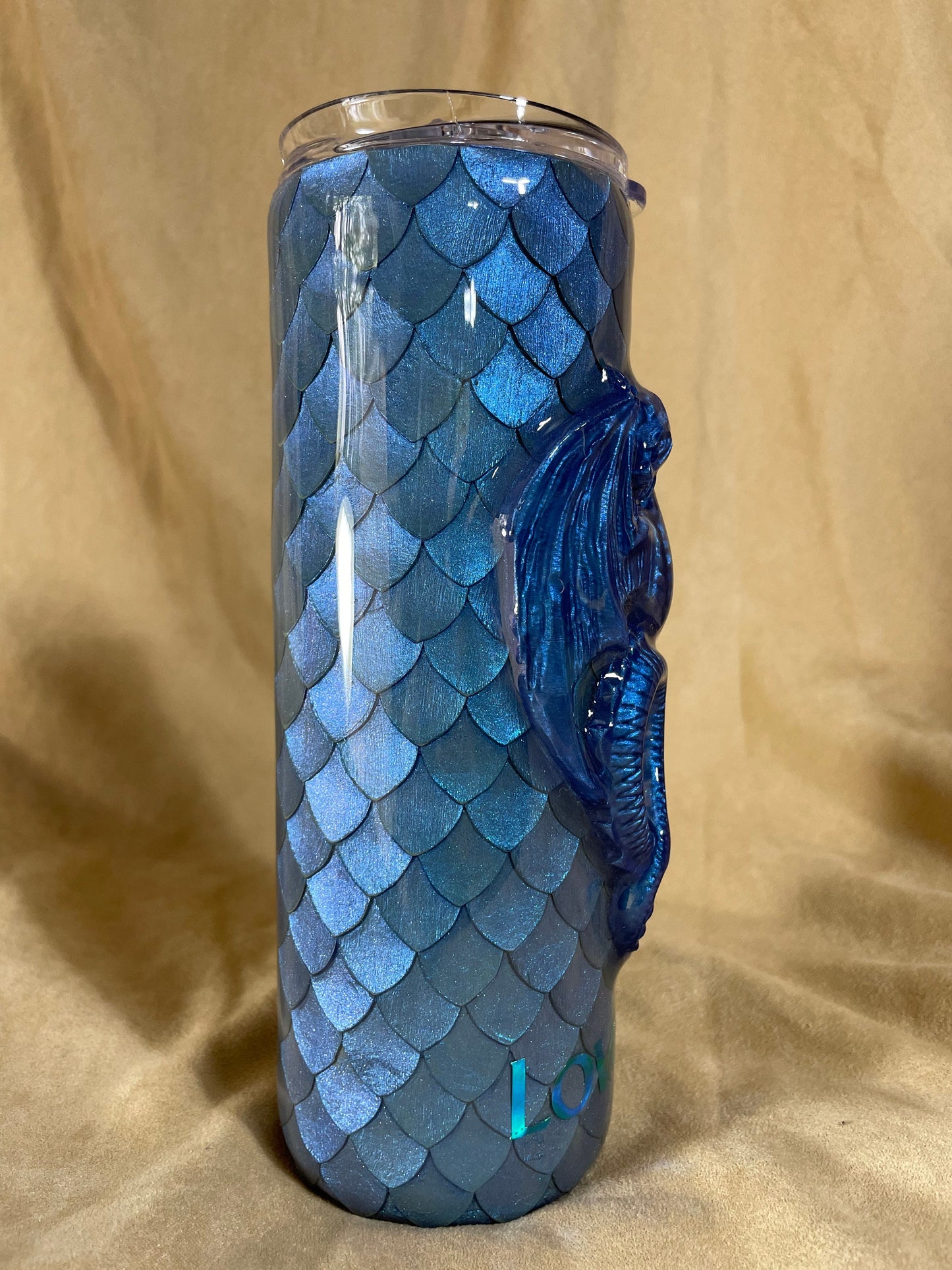 3D Dragon Tumbler with hand placed Dragon scales and a 3D dragon, Dragon Tumbler, Customizeable/personalizeable cup