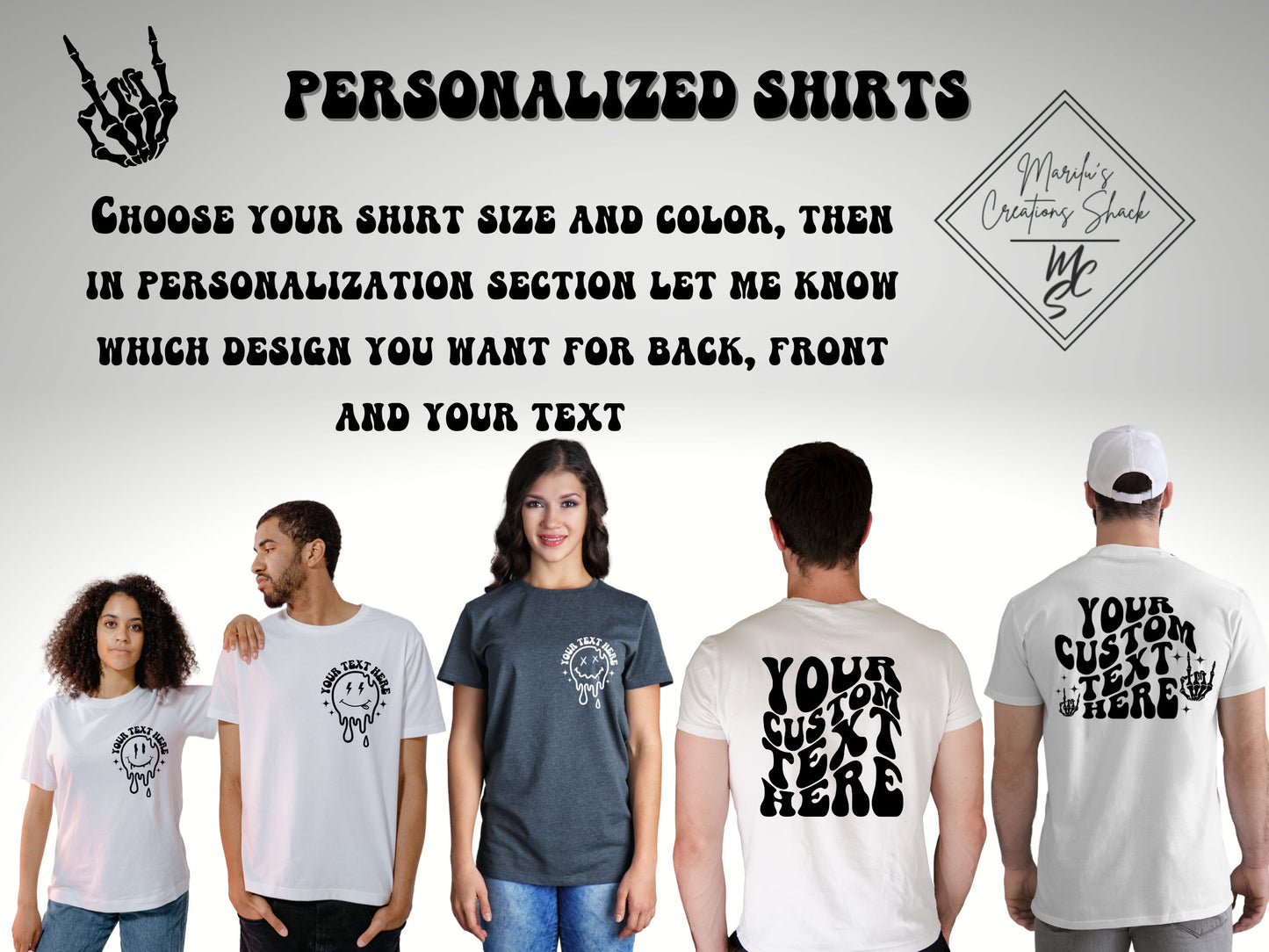 Wavy Text T-Shirts customized with your text (Front and Back), more colors to choose from tees, super soft shirts.