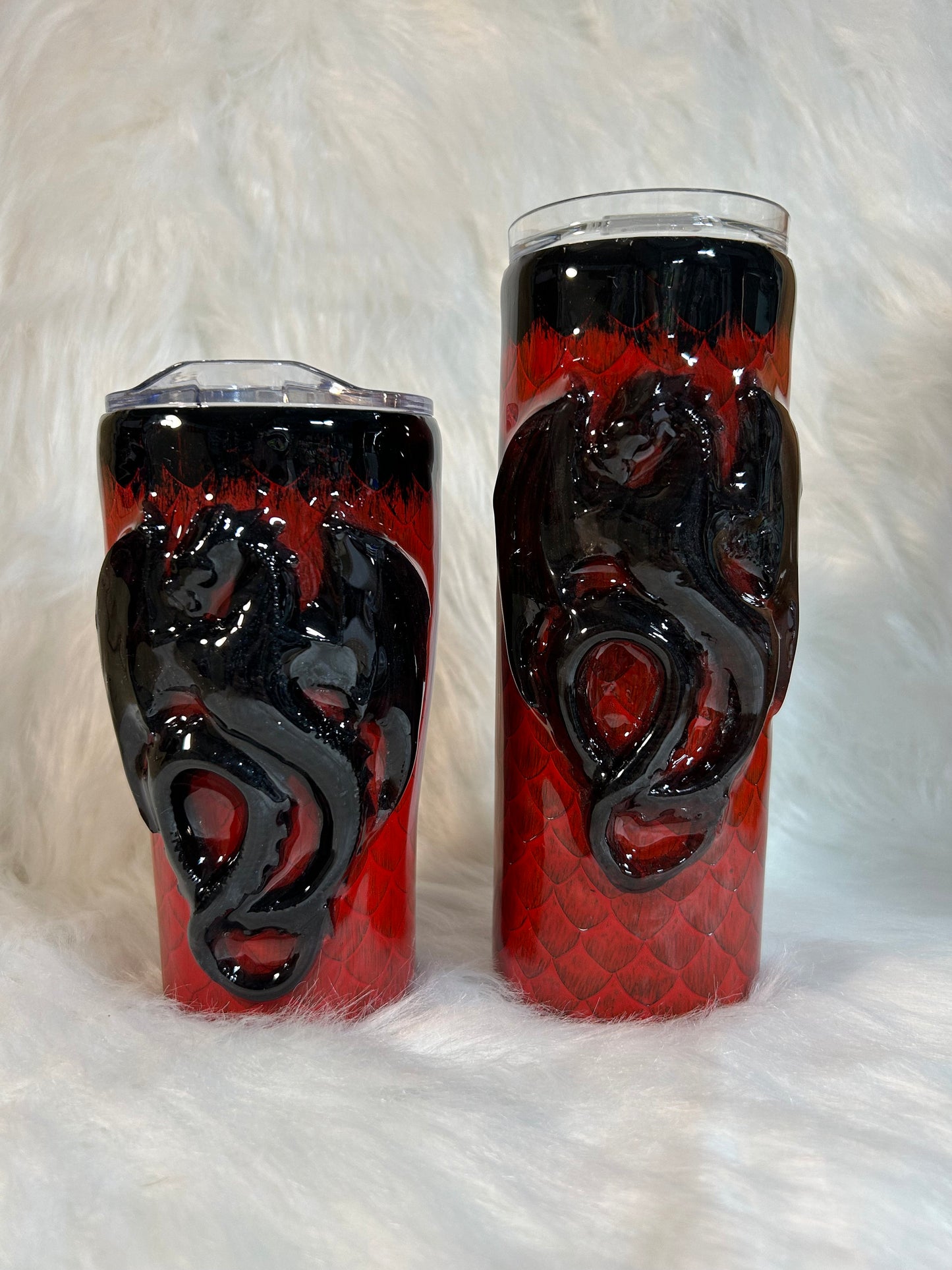 Dragon Tumbler customizable/personalizable, Targaryen inspired 3d dragon cup with red and black no glitter, several size and shape tumblers.
