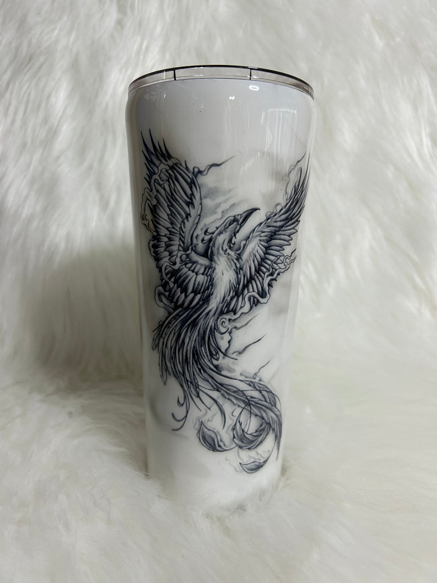 Phoenix tumbler, Tattoo Tumbler (Smoke effect with glitter or NO glitter) customizable/personalizable
