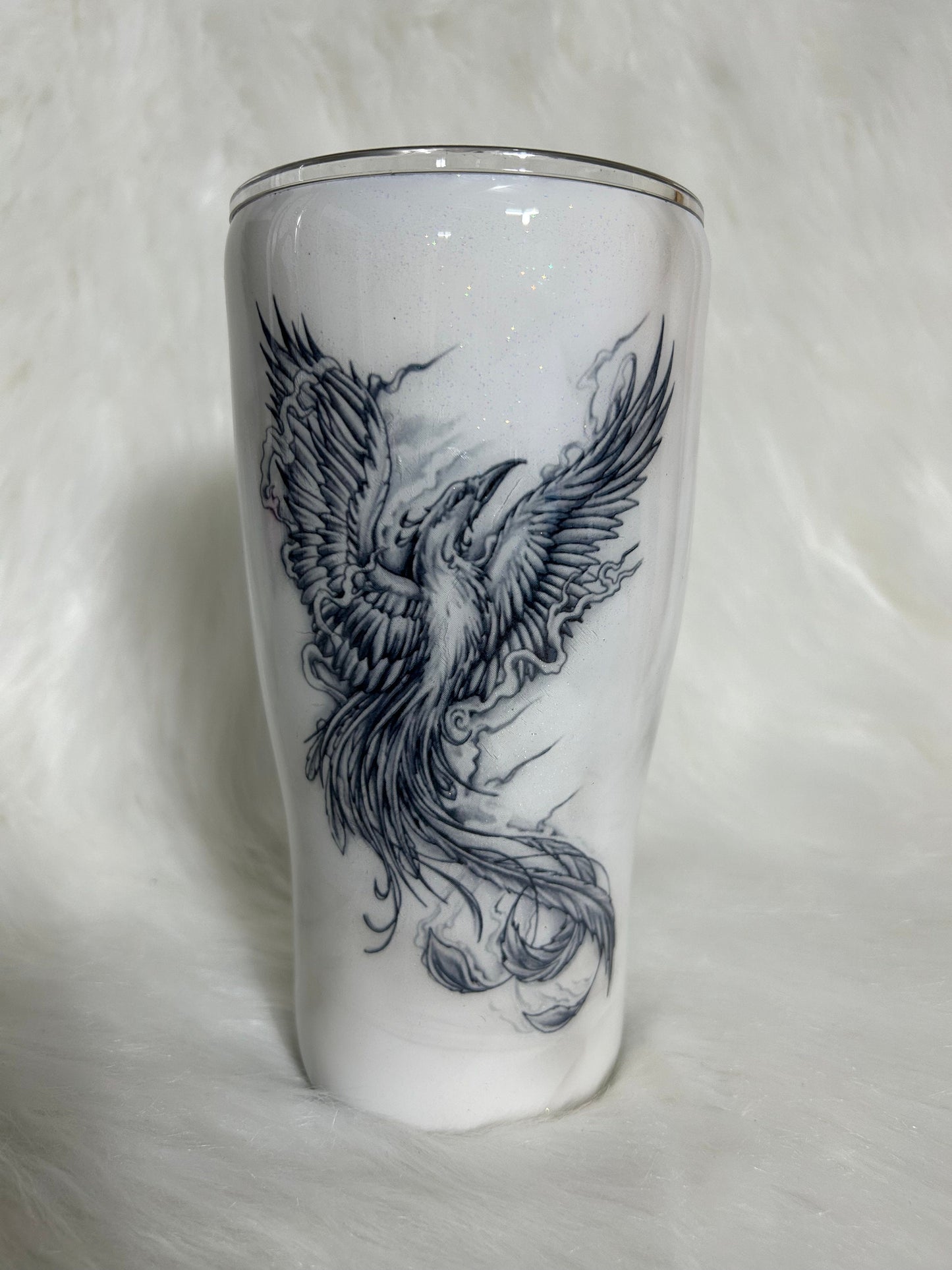 Phoenix tumbler, Tattoo Tumbler (Smoke effect with glitter or NO glitter) customizable/personalizable