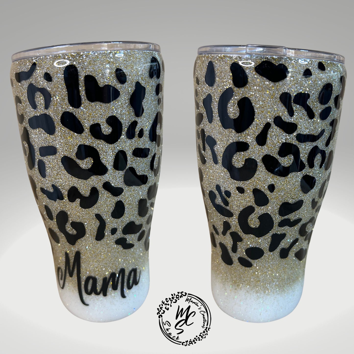 Leopard print tumbler, Sparkly animal print tumbler (with slide lid and straw), ombré glitter with gold and silver mix, several cup sizes