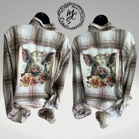 Pig & Flowers Bleached Flannel: Distressed Tan Plaid Shirt
