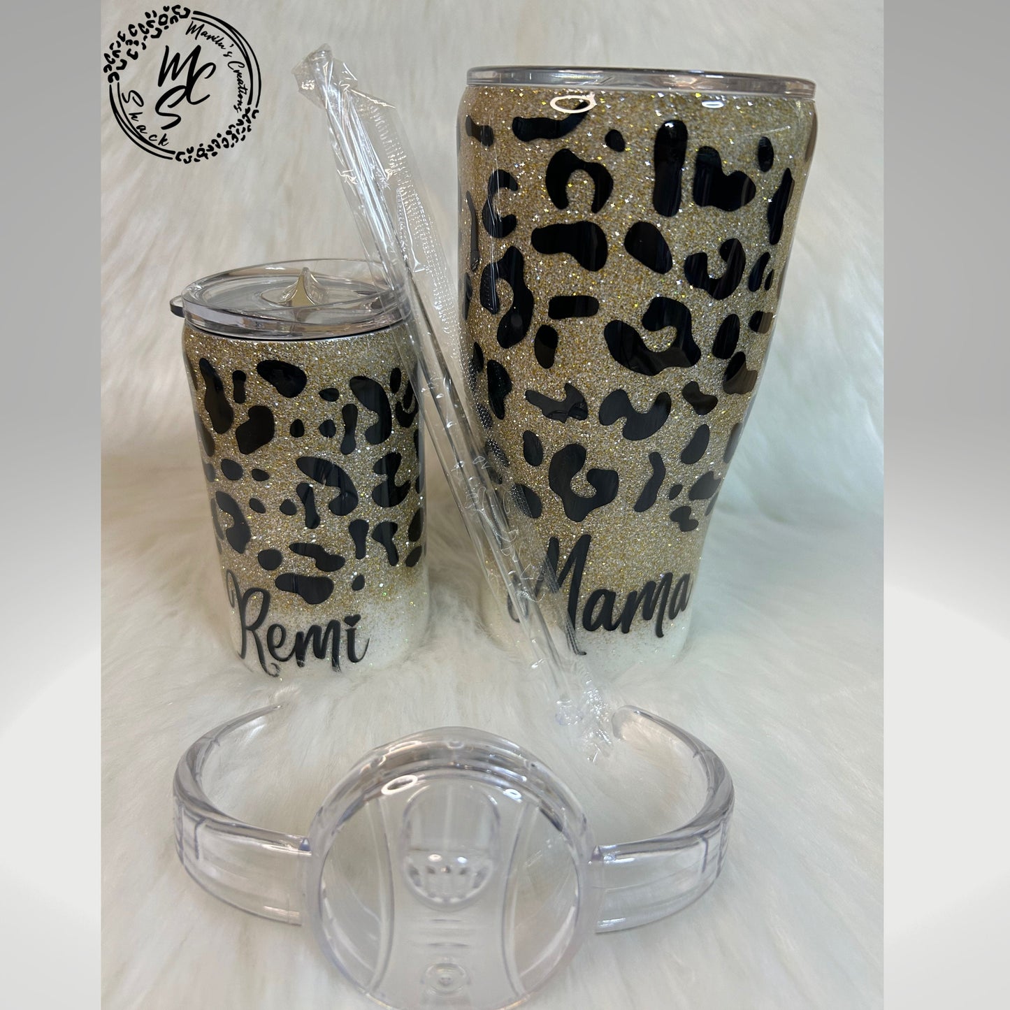 Leopard print tumbler, Sparkly animal print tumbler (with slide lid and straw), ombré glitter with gold and silver mix, several cup sizes