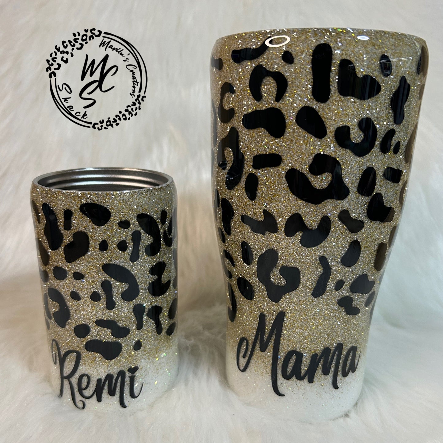 Leopard print tumbler, Sparkly animal print tumbler (with slide lid and straw), ombré glitter with gold and silver mix, several cup sizes