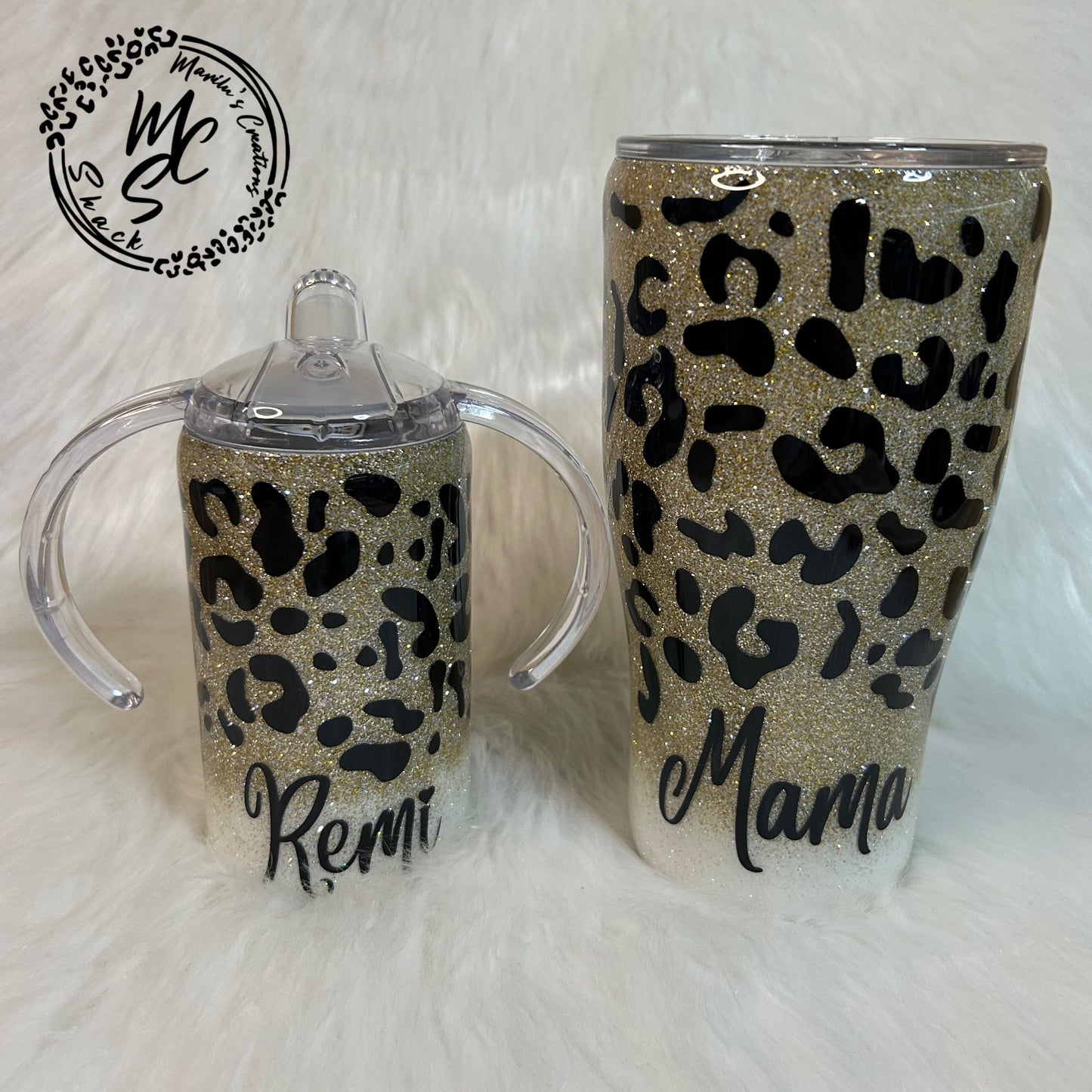 Leopard print tumbler, Sparkly animal print tumbler (with slide lid and straw), ombré glitter with gold and silver mix, several cup sizes