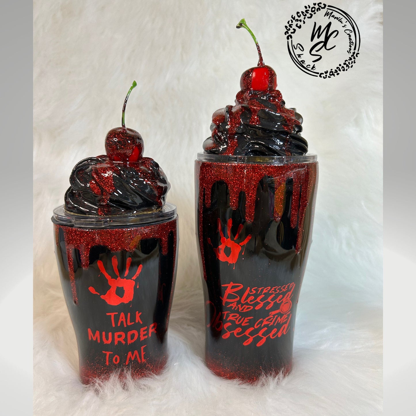 True Crime Tumbler with 3D dripping and Removable Topper, blessed and obsessed. Customizable/Personalizeable.