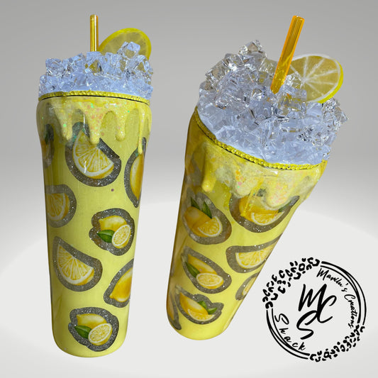Lemonade Tumbler (the zest is yet to come) Peekaboo Snow Globe Tumbler (24oz) with ice and lemons topper.