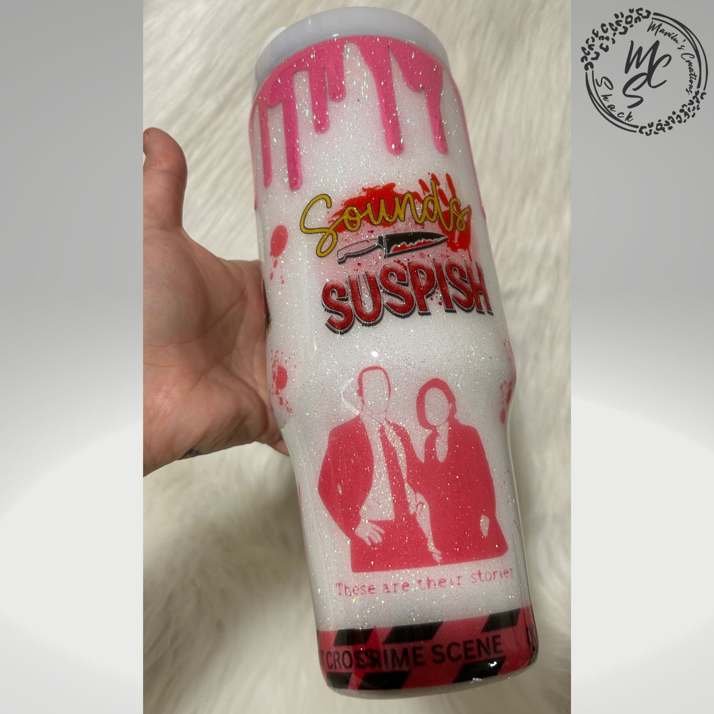 True Crime Pink Tumbler with 3D pink dripping , true crime junkie, basically a detective, sounds suspish. Customizable/Personalizeable.