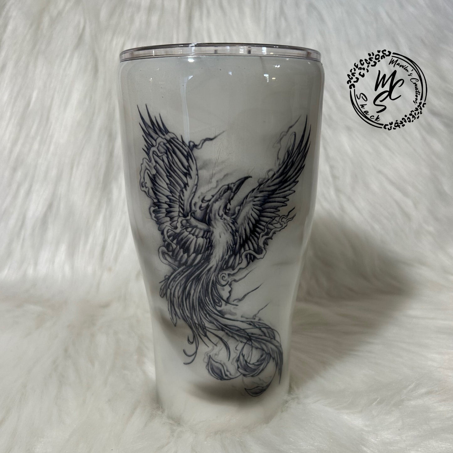 Phoenix tumbler, Tattoo Tumbler (Smoke effect with glitter or NO glitter) customizable/personalizable