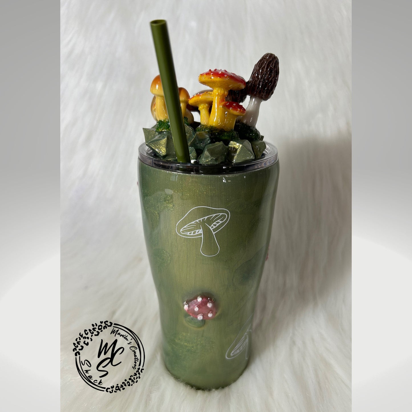 Mushrooms Tumbler with 3D topper tumbler Nature Tumbler, faux mushrooms removable topper, 3d mushrooms cup