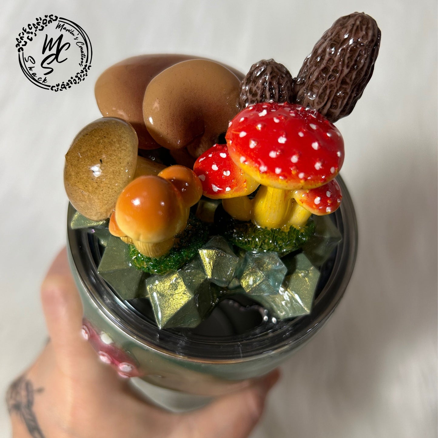 Mushrooms Tumbler with 3D topper tumbler Nature Tumbler, faux mushrooms removable topper, 3d mushrooms cup