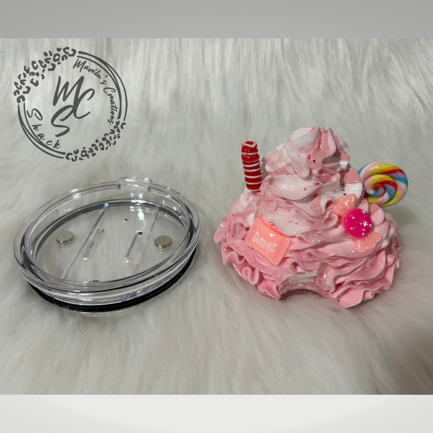 Candy Whipped cream removable topper and lid for different size tumblers. Faux topper replacement lid. Tumbler top