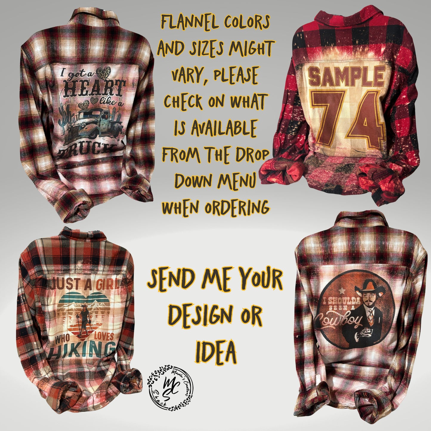 Flannels Bleached/Distressed/Vintage Customized (Choose your flannel size, color and send me a picture or the idea for your design)