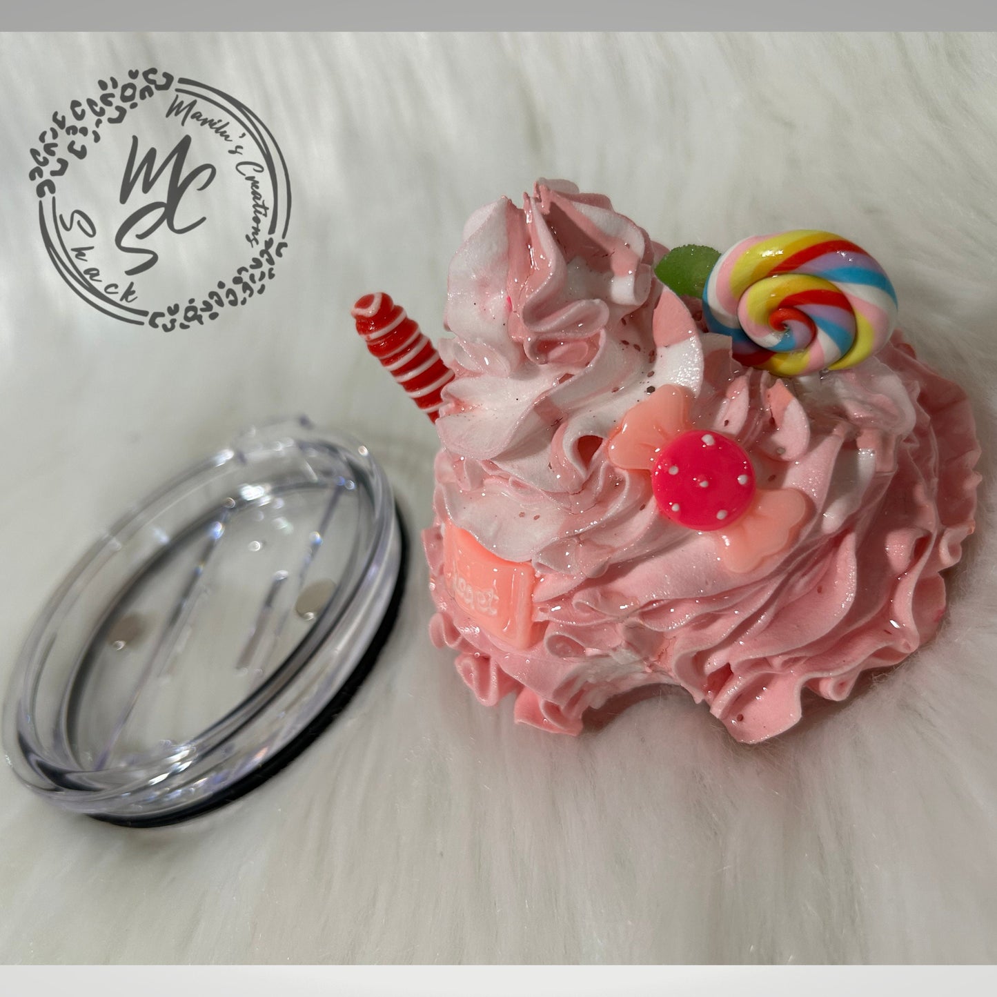 Candy Whipped cream removable topper and lid for different size tumblers. Faux topper replacement lid. Tumbler top