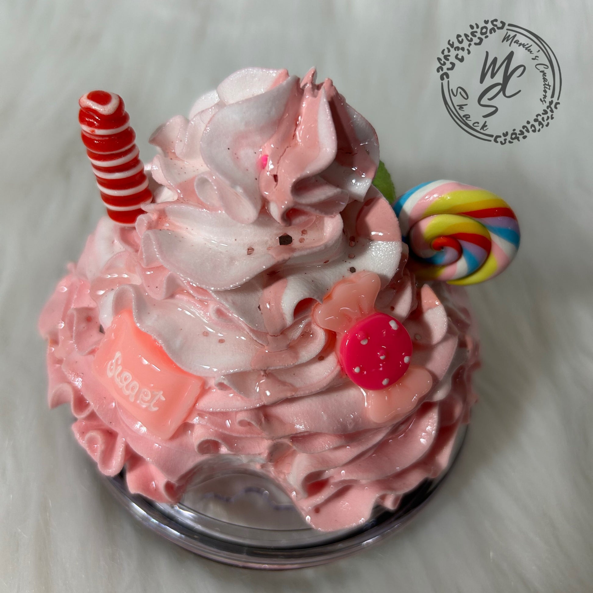 Candy Whipped cream removable topper and lid for different size tumblers. Faux topper replacement lid. Tumbler top