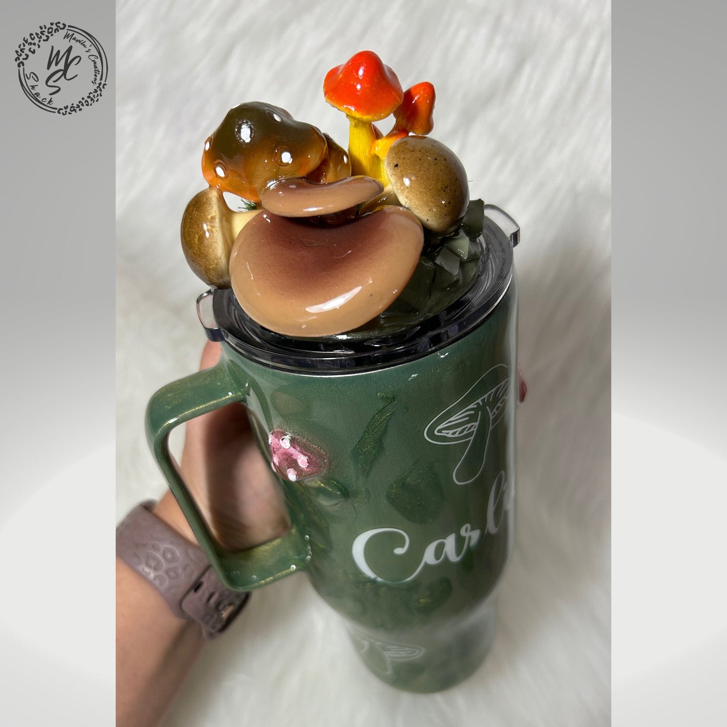 Mushrooms Tumbler with 3D topper tumbler Nature Tumbler, faux mushrooms removable topper, 3d mushrooms cup