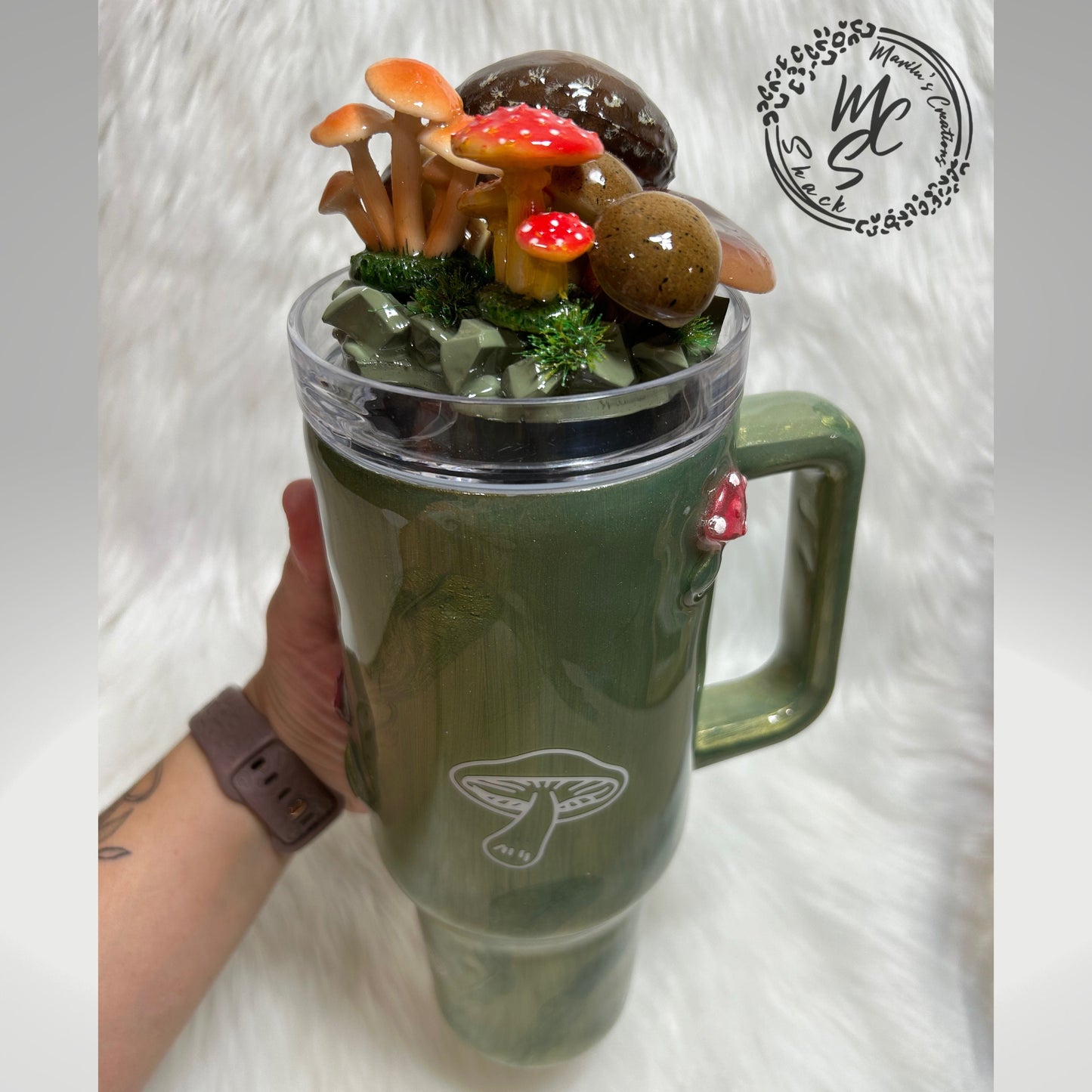Mushrooms Tumbler with 3D topper tumbler Nature Tumbler, faux mushrooms removable topper, 3d mushrooms cup