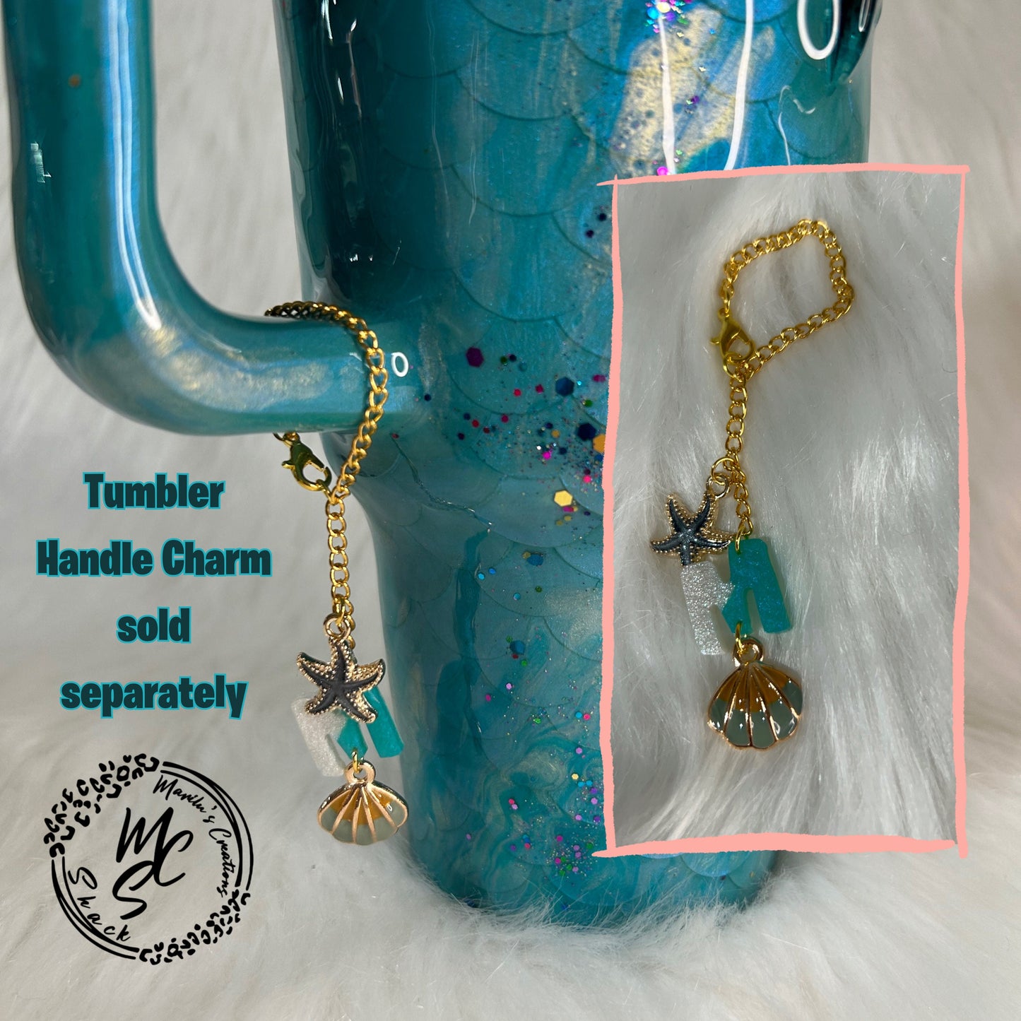 Mermaid Tumbler, 3D Mermaid Scales (scales placed by hand) with 3D mermaid tail and faux seashell with faux pearl Removable Lid decoration