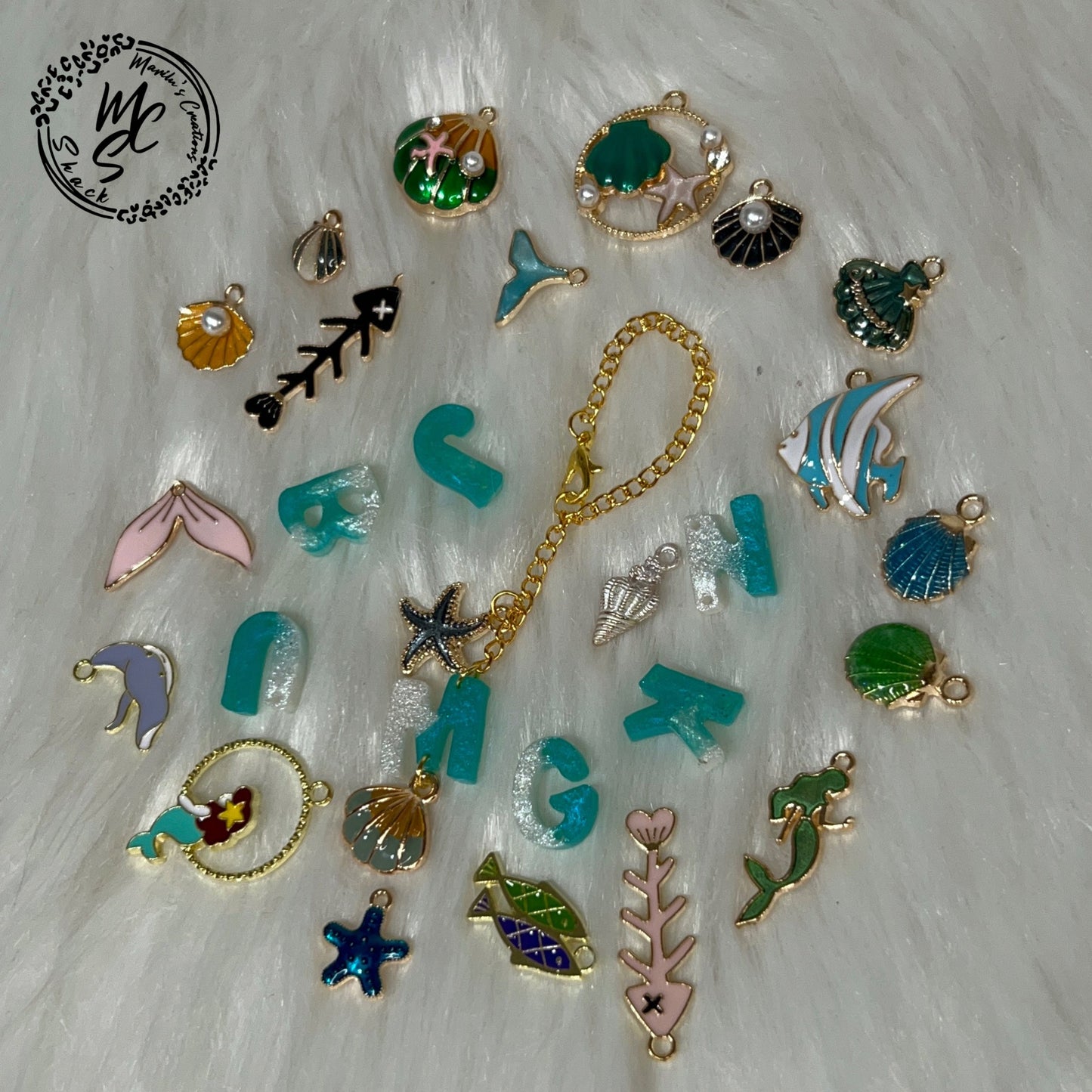 Mermaid Tumbler Charm: Personalized Initial, Ocean Sea Charms