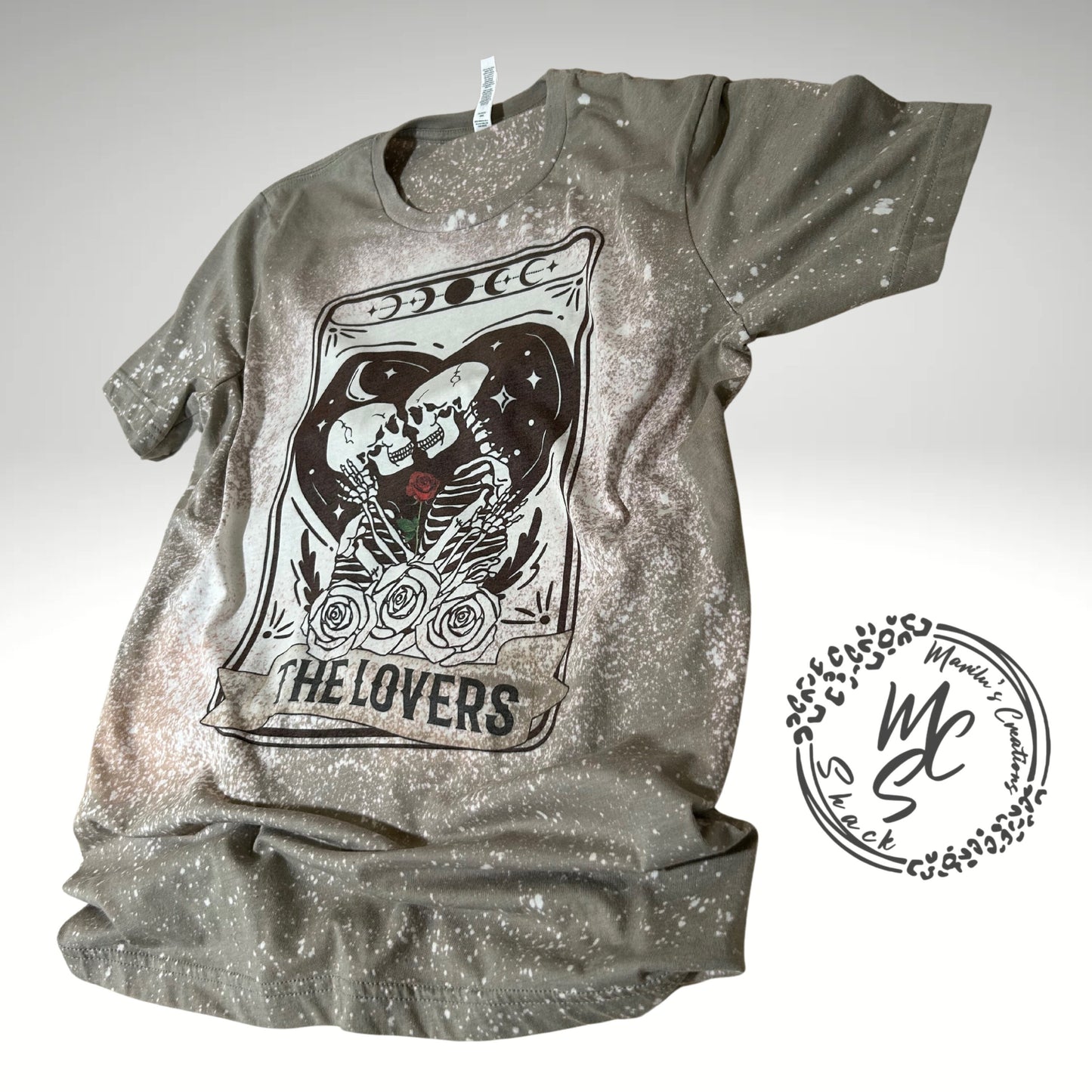 Tarot the lovers t-shirt, retro distressed skeleton lovers shirt, bleached tarot card tee, super soft top, gift for her or him.