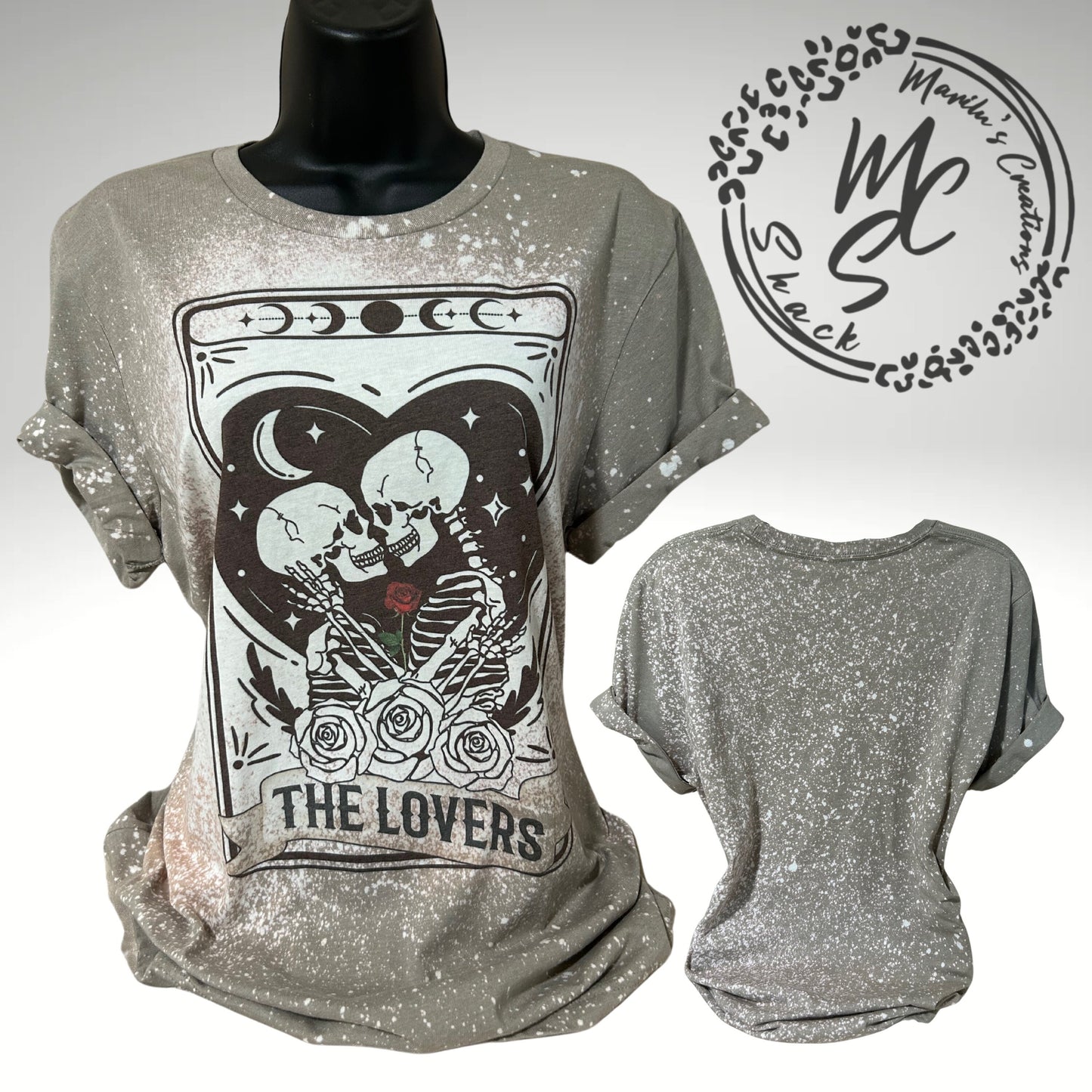 Tarot the lovers t-shirt, retro distressed skeleton lovers shirt, bleached tarot card tee, super soft top, gift for her or him.