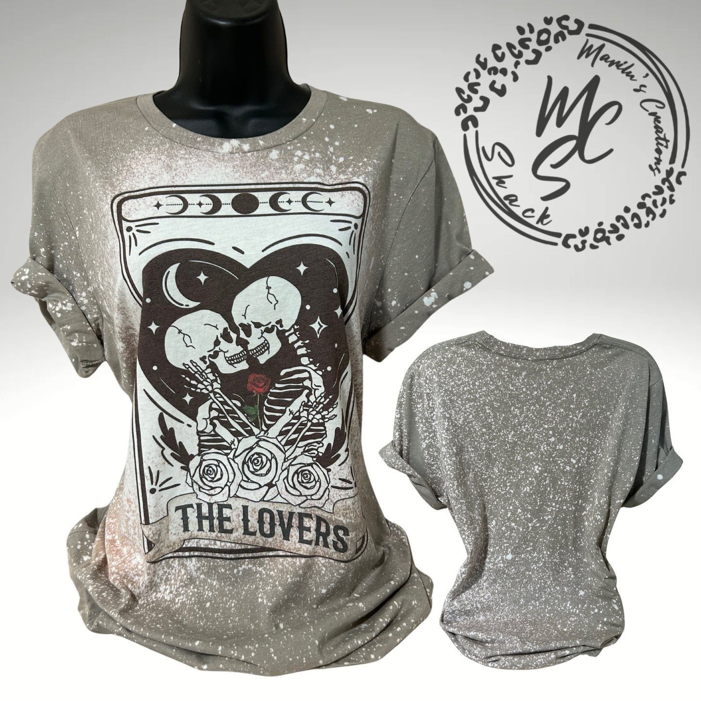 Tarot the lovers t-shirt, retro distressed skeleton lovers shirt, bleached tarot card tee, super soft top, gift for her or him.