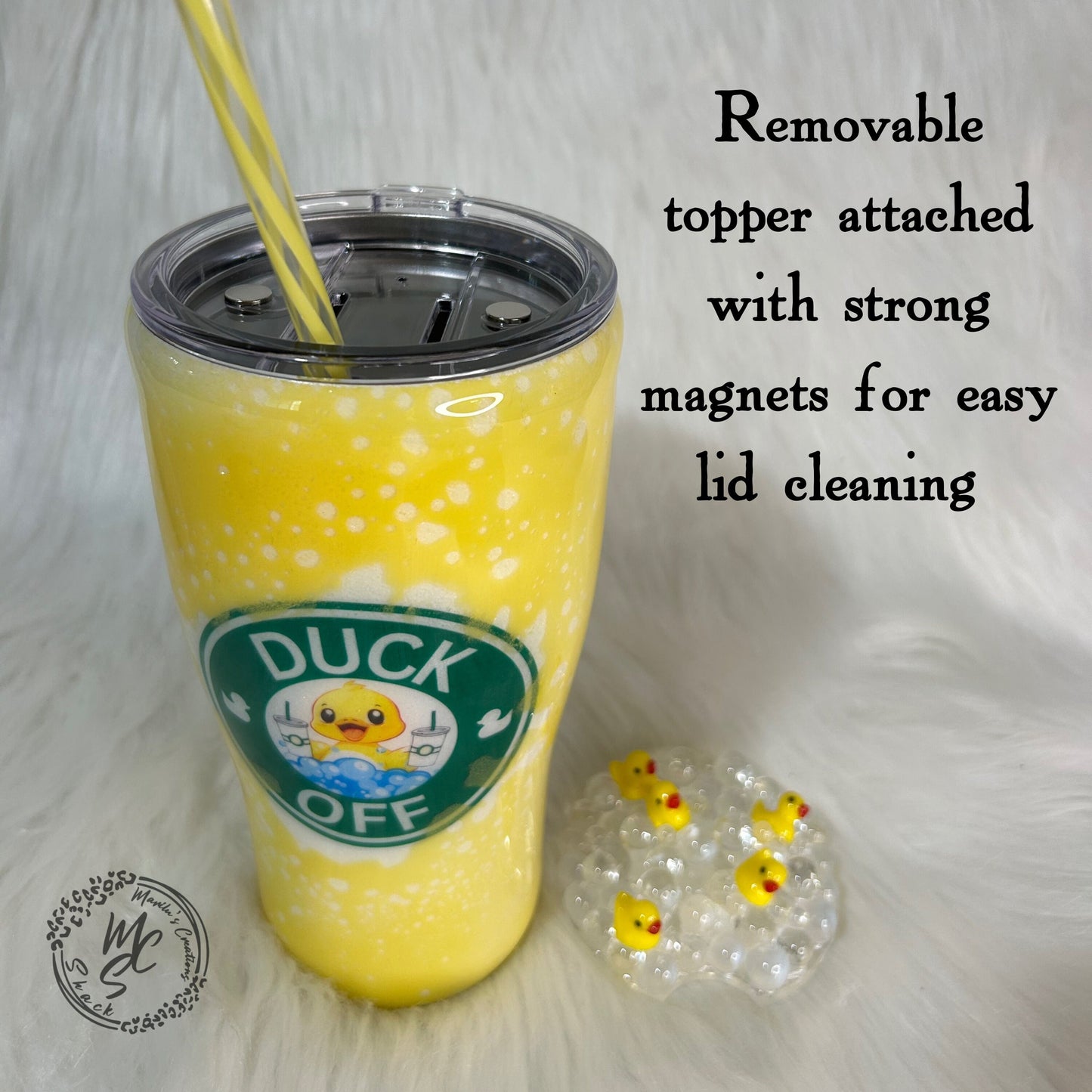 Duck Tumbler with faux bubbles and ducks removable topper. Yellow Duck off cup. Glitter background tumbler. Rubber duck bubbles tumbler.