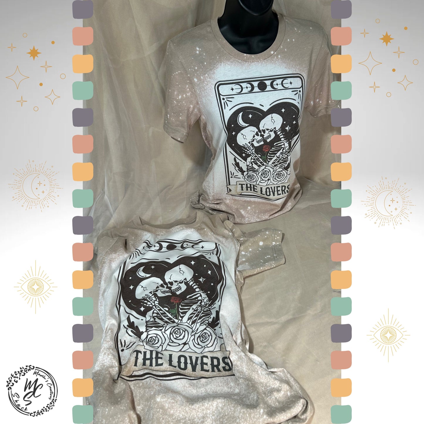 Tarot the lovers t-shirt, retro distressed skeleton lovers shirt, bleached tarot card tee, super soft top, gift for her or him.