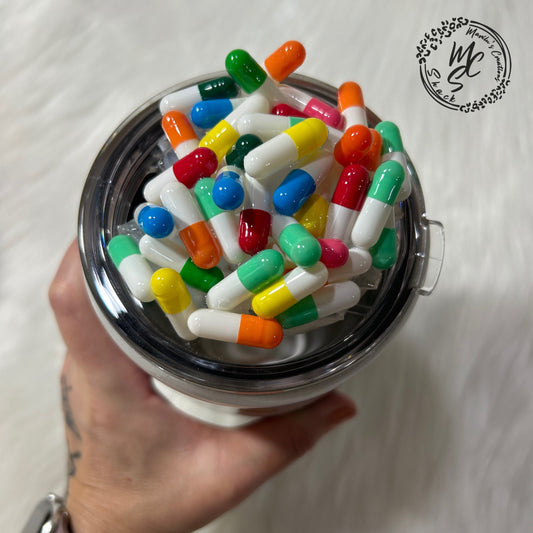 Pills Tumbler Topper, 3d fake pills removable toppers and lid. Health worker tumbler topper replacement lid. Tumbler top