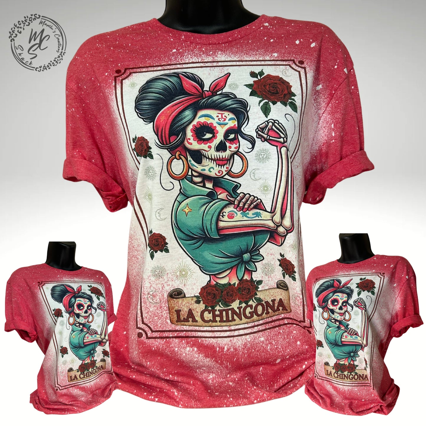 Tarot la CHINGONA t-shirt, retro distressed hispanic Mexican design shirt, bleached tarot card tee, super soft top, gift for her or him.