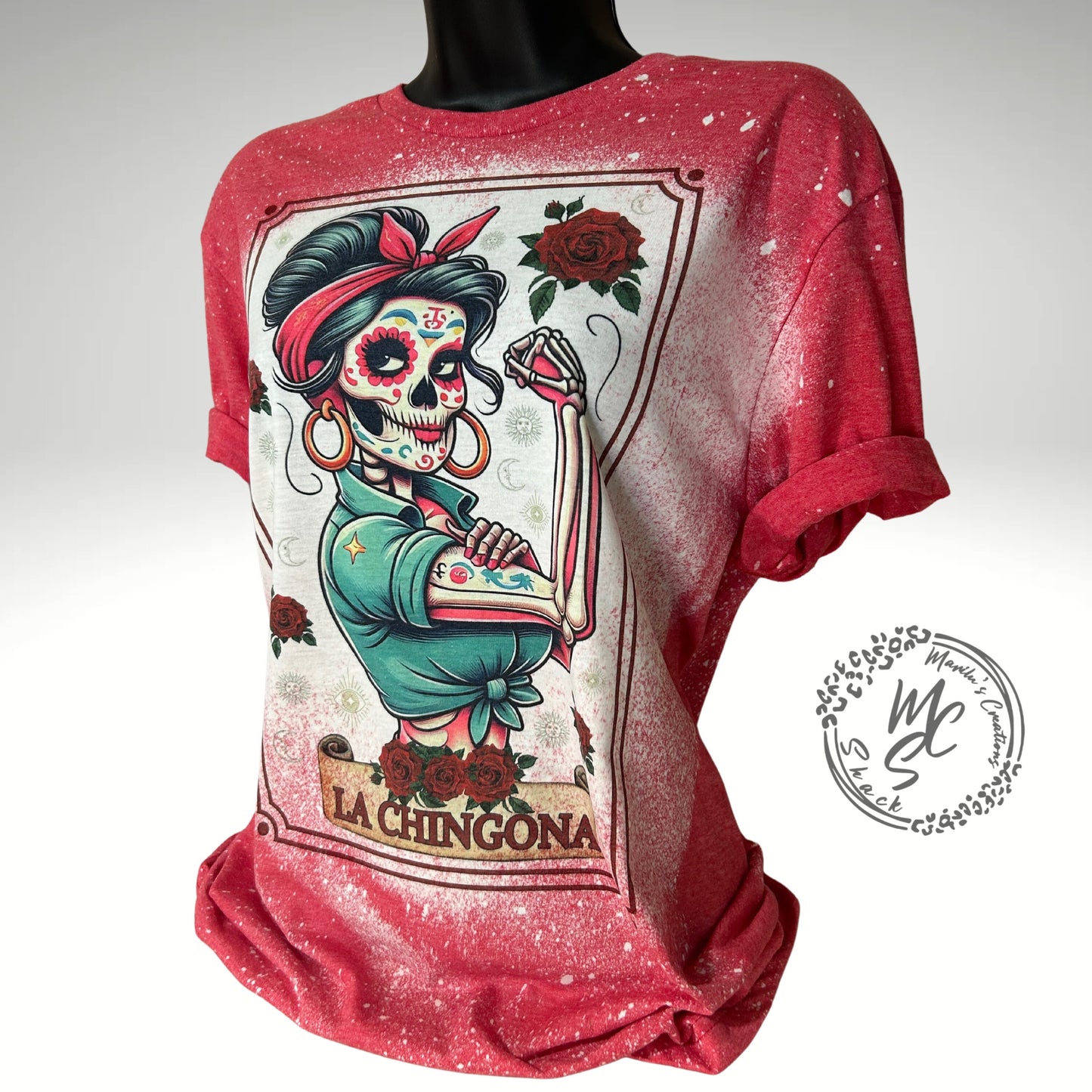 Tarot la CHINGONA t-shirt, retro distressed hispanic Mexican design shirt, bleached tarot card tee, super soft top, gift for her or him.