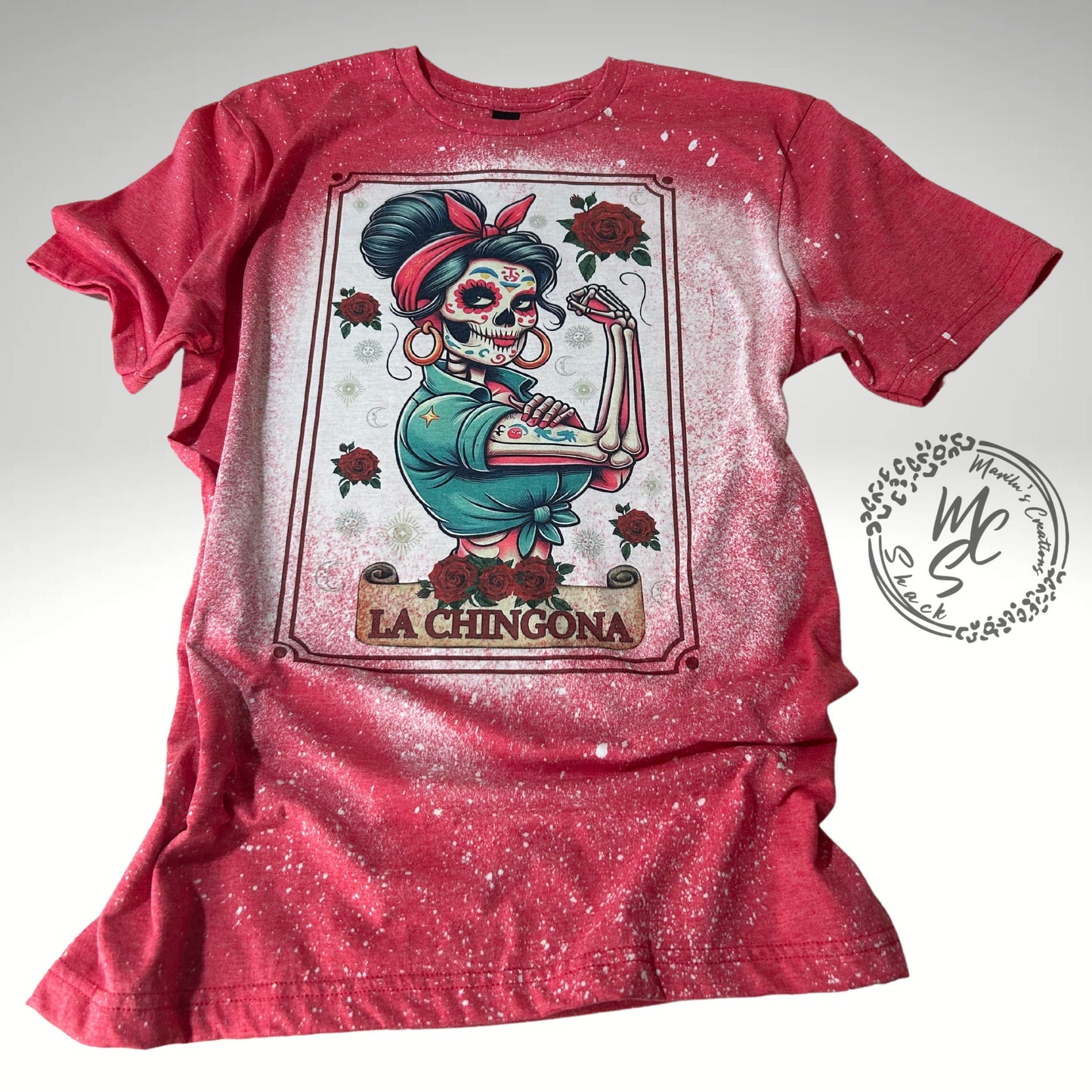 Tarot la CHINGONA t-shirt, retro distressed hispanic Mexican design shirt, bleached tarot card tee, super soft top, gift for her or him.
