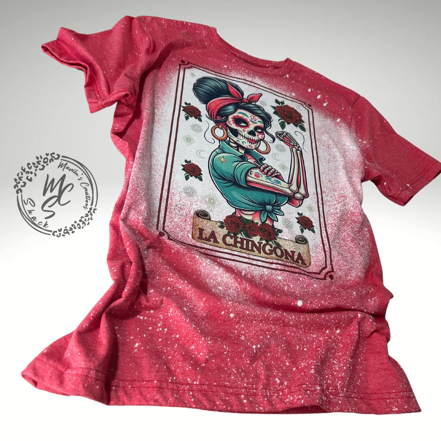 Tarot la CHINGONA t-shirt, retro distressed hispanic Mexican design shirt, bleached tarot card tee, super soft top, gift for her or him.
