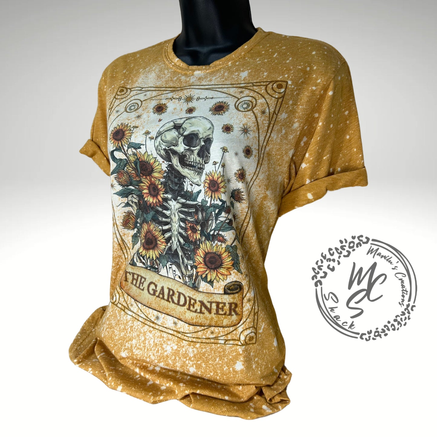 Tarot card the gardener t-shirt, retro distressed skeleton garden shirt, bleached tarot card tee, super soft top, gift for her or him.